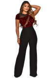 Women's irregular sequin stitching wide-leg pants