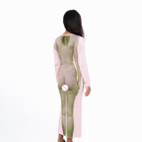 2021 Summer Women's New Fashion 3D Body Print Round Neck Long Sleeve European Style Slim Dress