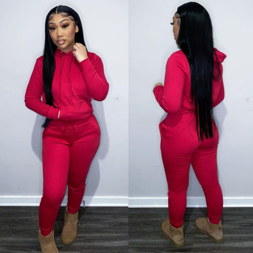 Two-piece hooded set with velvet drawstring for autumn and winter HR8197