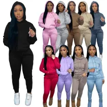 Two-piece hooded set with velvet drawstring for autumn and winter HR8197