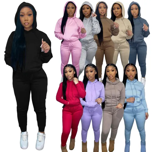 Two-piece hooded set with velvet drawstring for autumn and winter HR8197