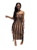 New temperament casual dress with fringed breasts on both sides