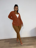 Women's solid color V-neck cardigan single-breasted long-sleeved sweater coat cardigan