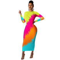 Women's dress rainbow contrast color positioning printing self-cultivation sexy pit stripe dress women