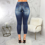 Fashion all-match high-waisted washed ripped skinny stretch jeans