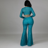 New sexy slim strappy short top women's casual wide-leg pants sequined two-piece suit