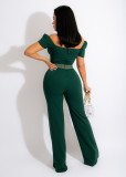 Spring one-neck tube top, puff sleeves, open-stitch decorative jumpsuit women's clothing