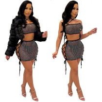 Fashion sexy hollow halter neck ladies nightclub style package hips show two-piece figure