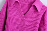 New lapel balloon sleeve short sweater knit sweater women