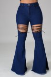 New style solid color casual washed denim flared pants with straps for autumn and winter