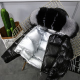 New big hair fox fur down jacket female collar double-sided wear net red shiny silver pink coat female short