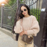 Explosive style long-sleeved knitted women's solid color thick needle loose warm sweater