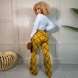 New Women's Casual Straight Pants Fashion Printed Plaid Pants