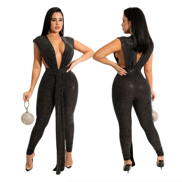 Sequin tight-fitting lace-up fashion sexy women's jumpsuit