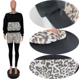 Leopard print stitching two-piece hooded pocket