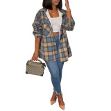Women's loose outdoor casual plaid printed shirt jacket