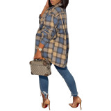 Women's loose outdoor casual plaid printed shirt jacket