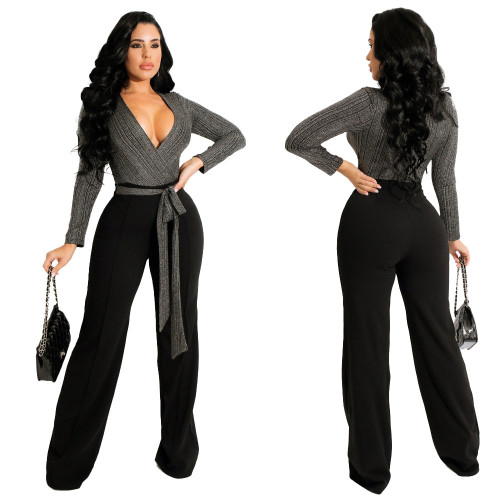 Sexy splicing jumpsuit nightclub clothes foreign trade women's clothing