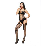 New women's jacquard sexy one-piece mesh suspenders pantyhose hollow shoulder straps