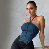 Spring and summer sexy inner wear solid color hanging neck sling street fashion temperament strap small vest