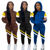 Two-piece multicolor stitching hooded sports sweater pull frame suit