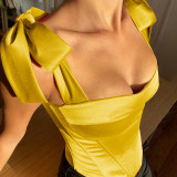 Spring and summer new style satin waistband halter lace-up blouse feminine one-neck vest