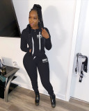 Women's fashion winter casual hooded letter printed sweatshirt sports suit two-piece suit