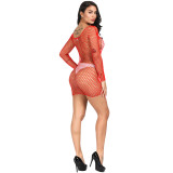 Sexy lingerie sexy long-sleeved hip skirt with hollow mesh