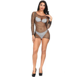 Sexy lingerie sexy long-sleeved hip skirt with hollow mesh