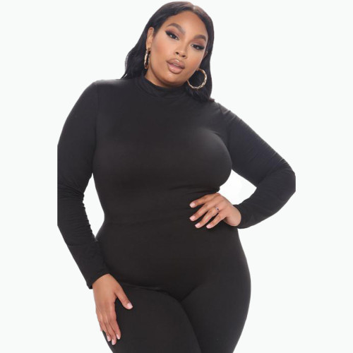 Plus size women's solid color casual sports tight-fitting hip high-elastic jumpsuit