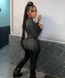 Plus size women's solid color casual sports tight-fitting hip high-elastic jumpsuit