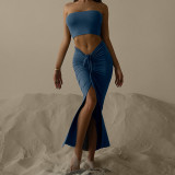 Front slit drawstring long skirt tube top two-piece femininity sexy suit skirt