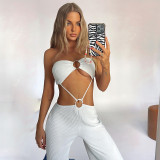 Autumn and winter new tube top sexy hollow suit sports yoga leisure suit