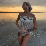 Women's breast cup mesh gauze waist bra