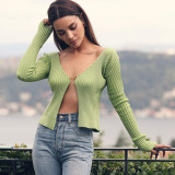 New women's long-sleeved half-open collar fashion cardigan Slim sexy cropped sweater women