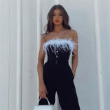 New Women's Fashion Trend Fur Collar Tube Top One Shoulder Single Breasted Slim Vest