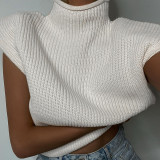 New solid color wool knit sweater sexy temperament high-neck short-sleeved sweater top women