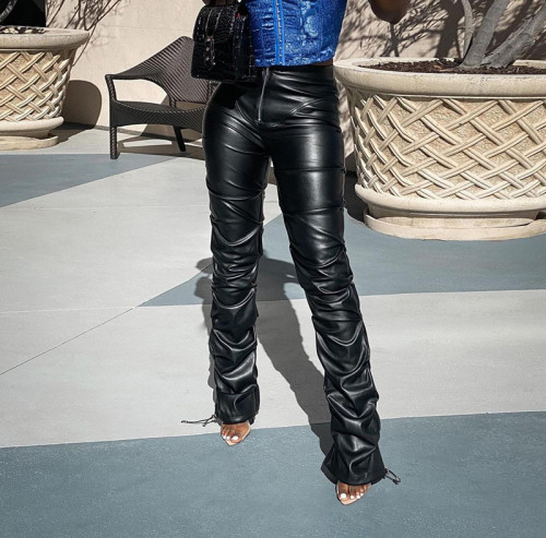 Women's new high-waist bag hip fashion street style casual footwear imitation leather trousers women