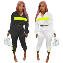 New color matching zipper fitness running pants suit casual sports women's two-piece suit