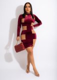 Women's sexy slim Korean velvet stitching mesh dress