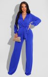 Sexy fashion solid color long-sleeved V-neck women's jumpsuit