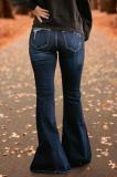 Fashion all-match wide-leg washed denim stretch flared pants with holes