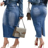 Fashion trend bag hip stretch denim long skirt