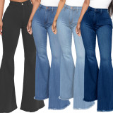 Fashion high waist all-match slim fit stretch denim flared pants