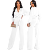 Sexy fashion solid color long-sleeved V-neck women's jumpsuit