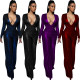 Sexy fashion bronzing solid color long-sleeved V-neck women's jumpsuit