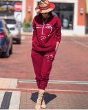 Ladies Offset Printing Casual Stretch Sweater Sports Suit Two-piece Set