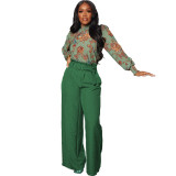 Fashion sexy belted solid color wide leg pants