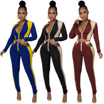 New women's clothing stitching two-color two-way zipper night luminous line two-piece suit