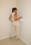 Casual tight-fitting beltless mid-waist commuter jumpsuit